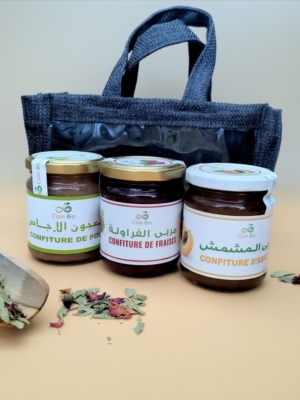 Coffret Trio de Confitures Artisanales dans son Sac en Jute